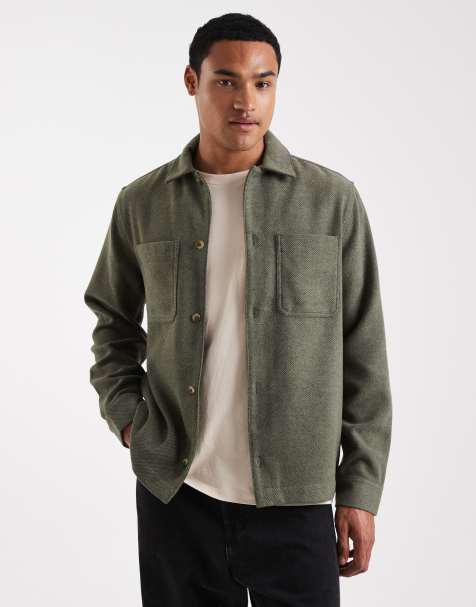 ASOS DESIGN wool look overshirt in dark green - view 1