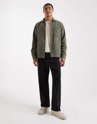 Asos Design Wool Look Overshirt In Green