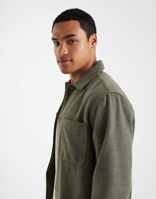 ASOS DESIGN wool look overshirt in dark green, 4 of 5