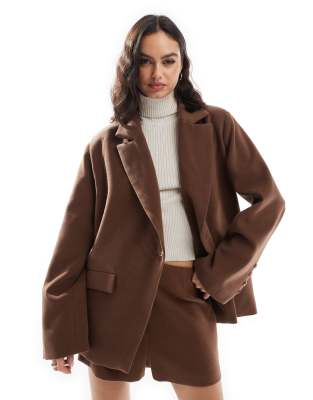 Asos Design Wool Look Oversized Blazer In Chocolate-brown