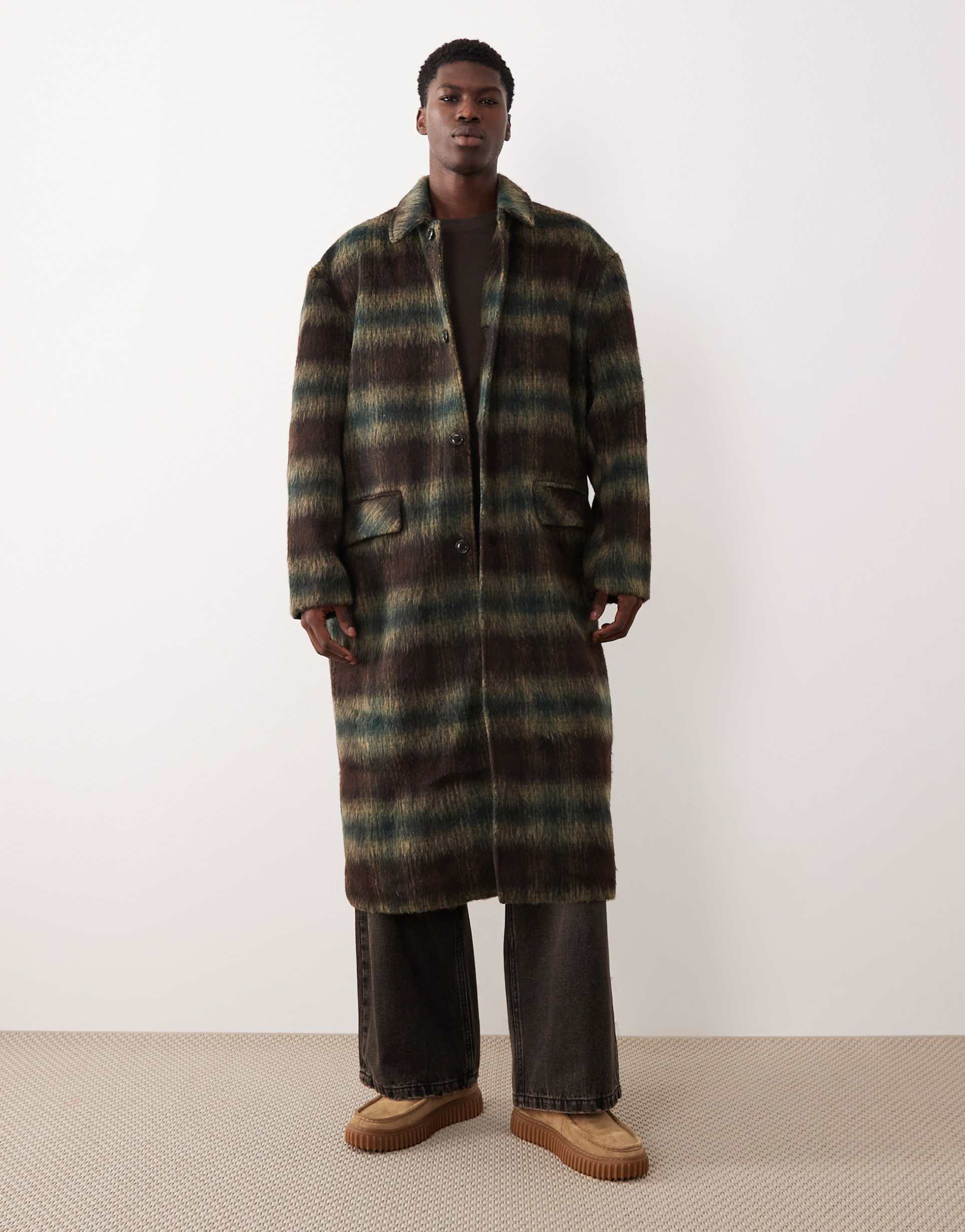 ASOS DESIGN wool look oversized coat in brown check