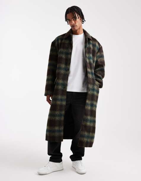 ASOS DESIGN wool look oversized coat in brown plaid - view 1
