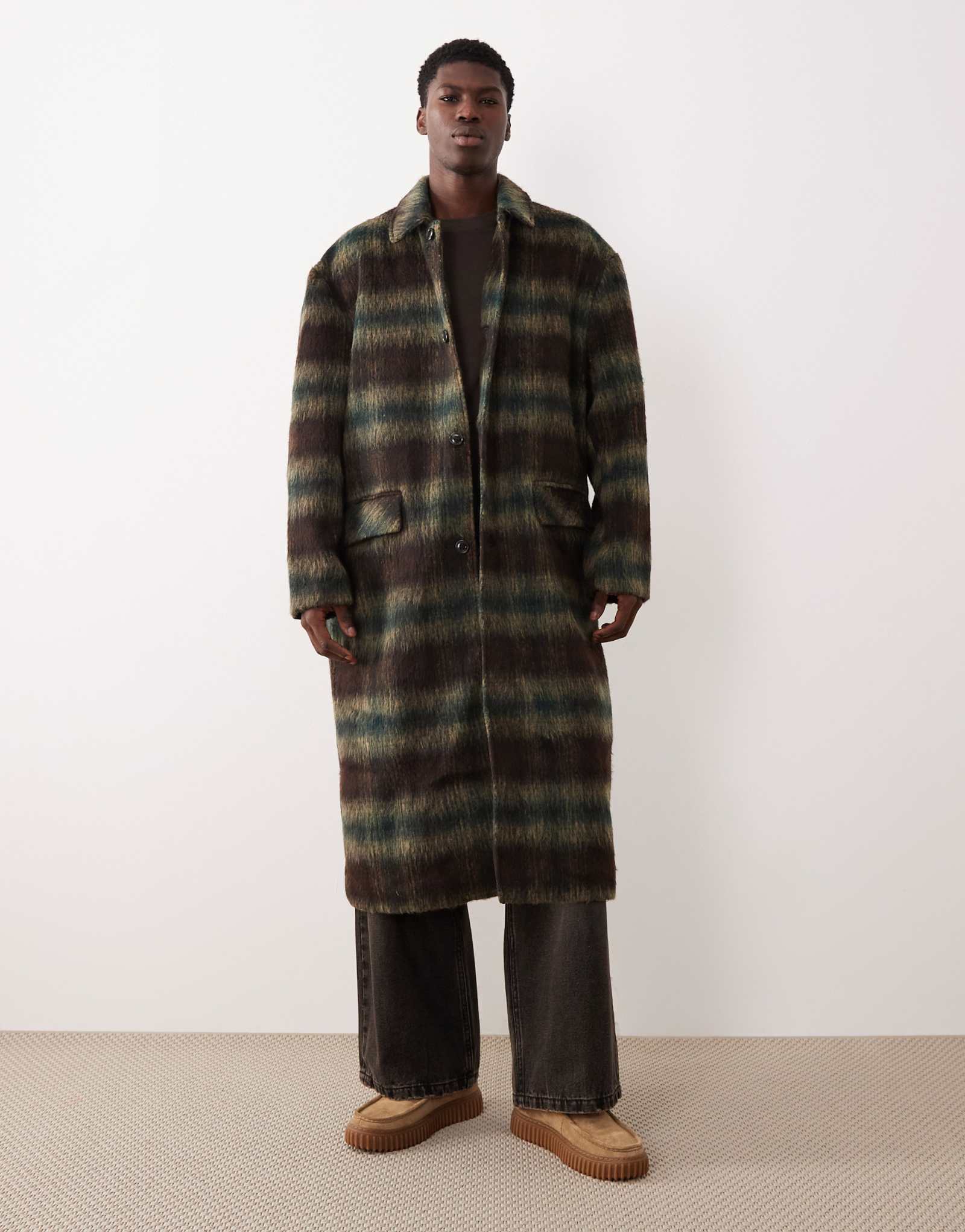 ДИЗАЙНЕРСКОЕ шерстяное пальто оверсайз от ASOS в коричневую клетку