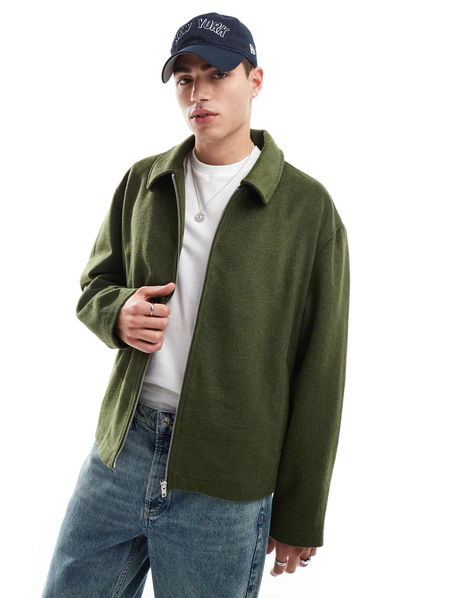 Укороченная куртка harrington оверсайз из шерсти ASOS DESIGN wool look цвета хаки