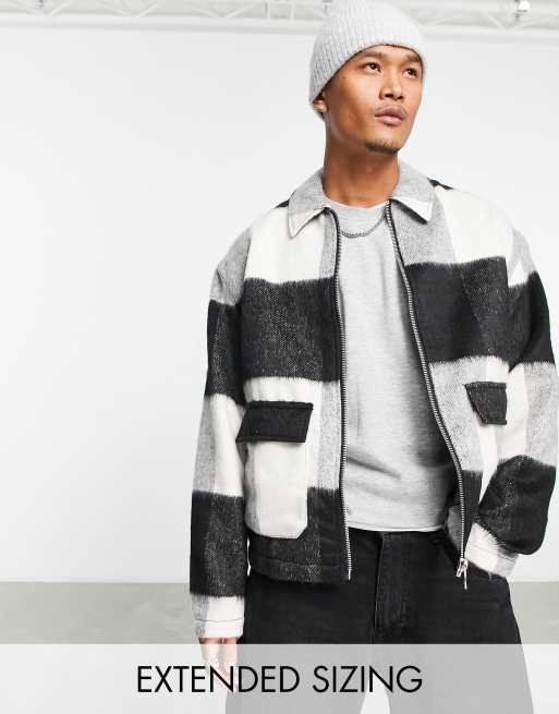 ASOS DESIGN wool look oversized Harrington jacket in monochrome check