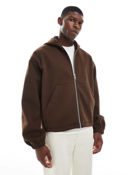 ASOS DESIGN wool look oversized hooded jacket in brown - view 1