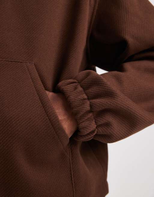 ASOS DESIGN wool look oversized hooded jacket in brown, 5 of 5