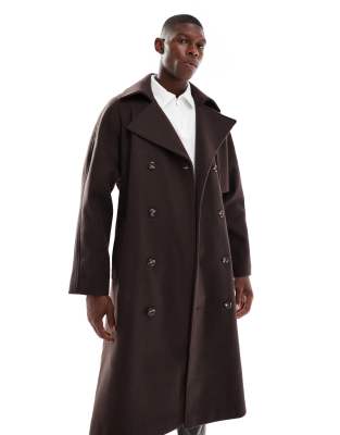 Asos Design Wool Look Oversized Overcoat In Brown