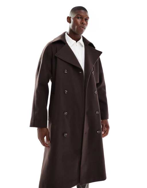ASOS DESIGN wool look oversized overcoat in dark brown