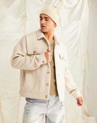 ASOS DESIGN wool look oversized shacket in oatmeal | ASOS