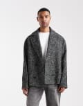 [ASOS DESIGN] ASOS DESIGN wool look peacoat in black herringbone 2XL Black Herringbone