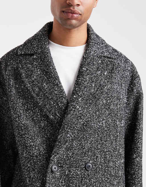 ASOS DESIGN wool look peacoat in black herringbone