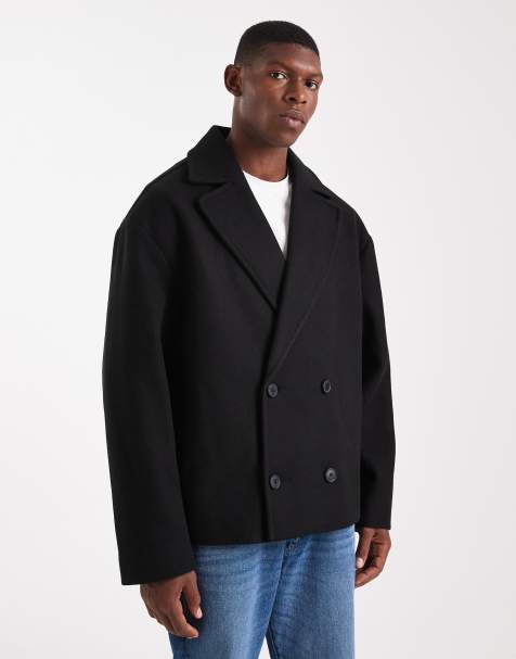 ASOS DESIGN wool look peacoat in black - view 1