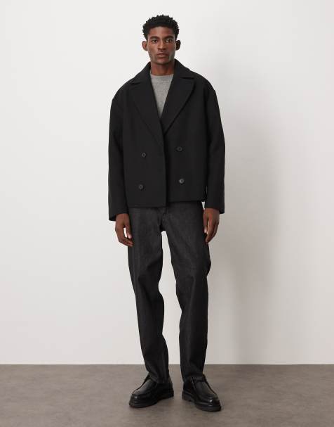 ASOS DESIGN wool look peacoat in black - view 1