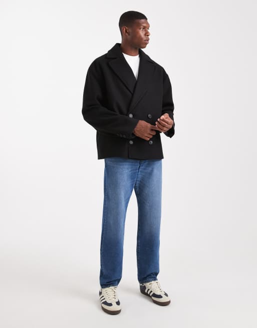 ASOS DESIGN wool look peacoat in black