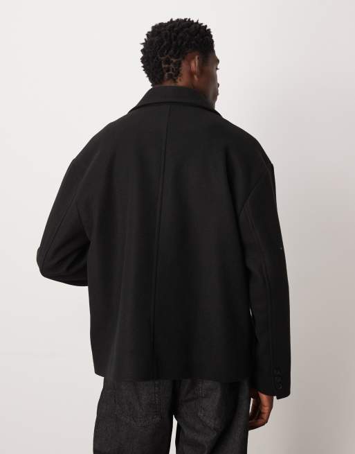 ASOS DESIGN wool look peacoat in black, 3 of 5