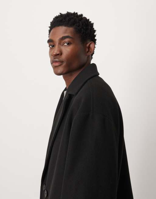 ASOS DESIGN wool look peacoat in black, 4 of 5