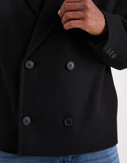 ASOS DESIGN wool look peacoat in black