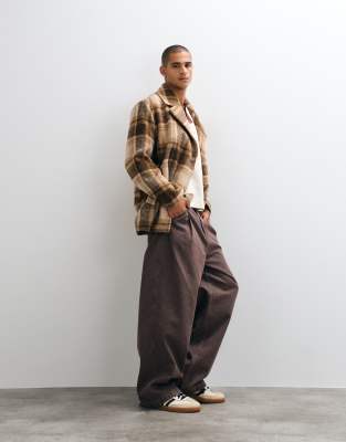 Asos Design Wool Look Peacoat In Brown