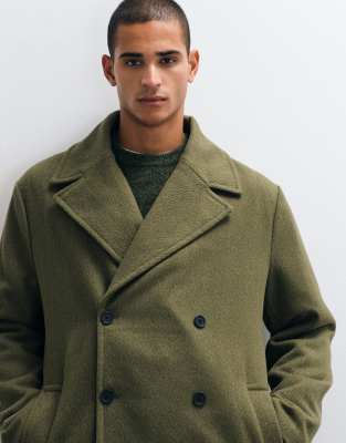 Asos Design Wool Look Peacoat In Green