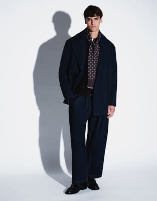Asos Design Wool Look Peacoat In Blue