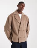 [ASOS DESIGN] ASOS DESIGN wool look peacoat in stone-Neutral S Mole