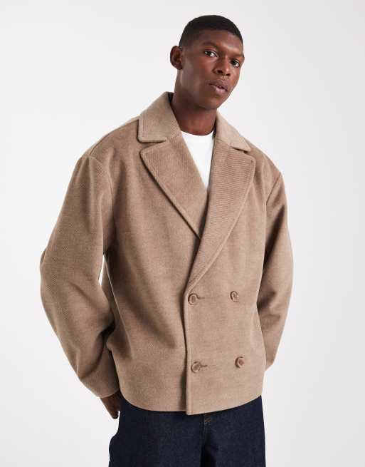 ASOS DESIGN wool look peacoat in stone | ASOS