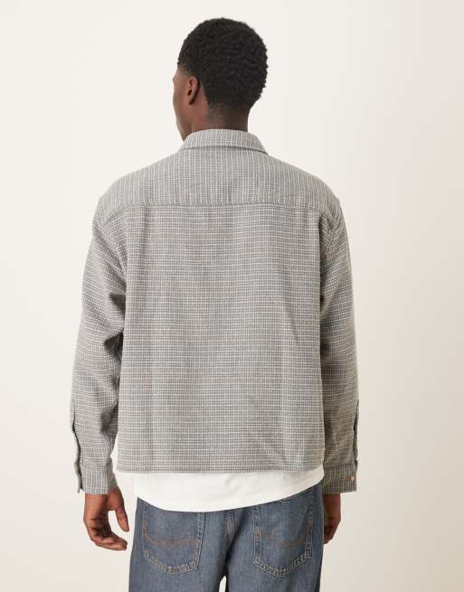 ASOS DESIGN wool look plaid flannel overshirt in gray, 3 of 5