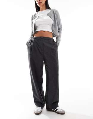 wool look pull on tailored pants in herringbone black