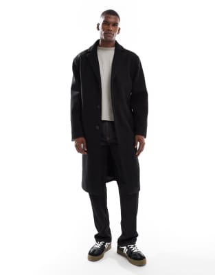 Asos Design Wool Look Relaxed Longline Coat In Black