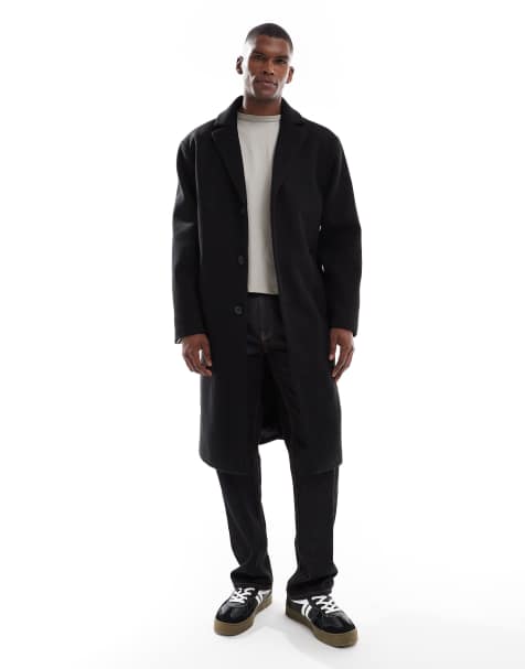 ASOS DESIGN wool-look relaxed longline coat in black - view 1
