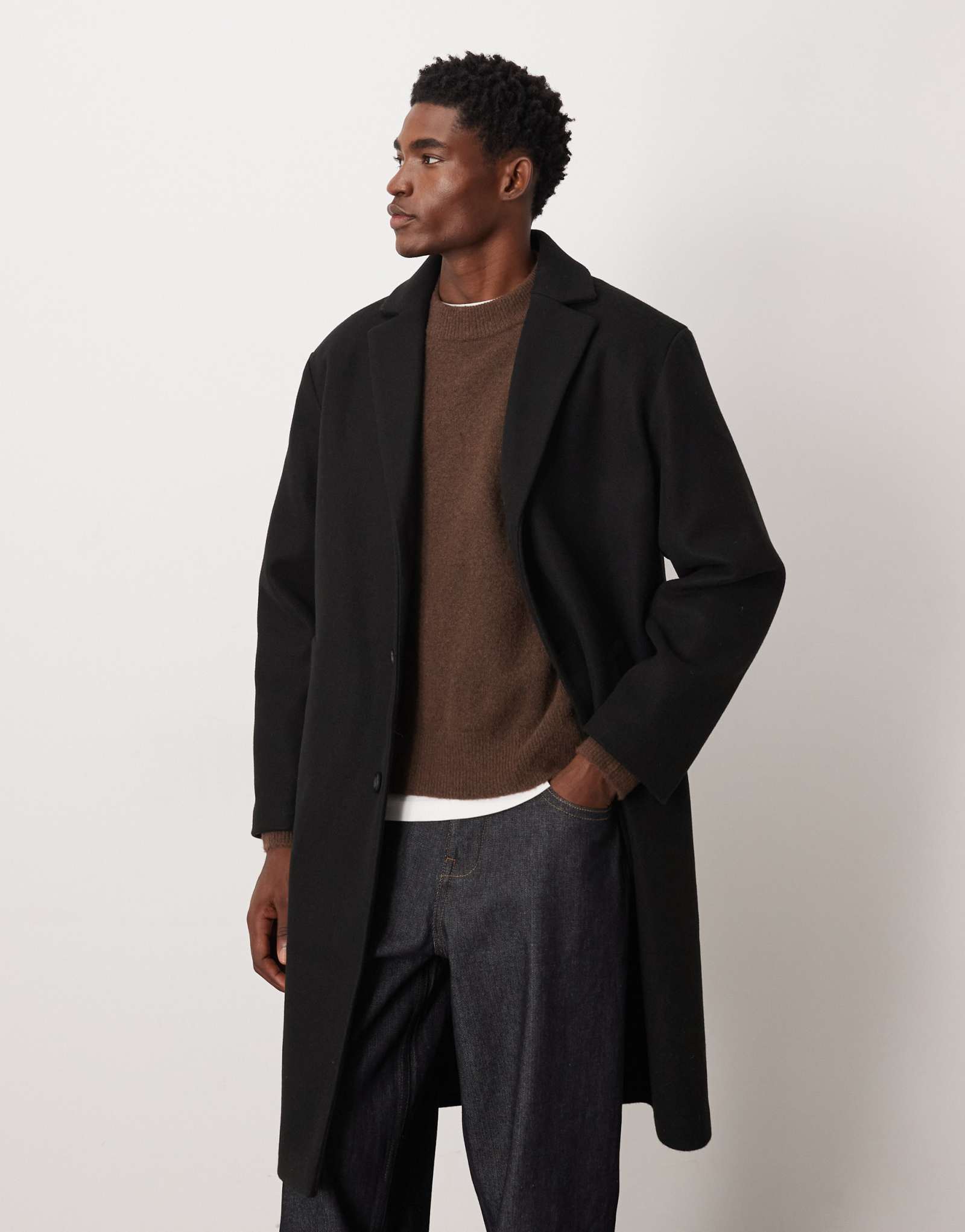 ДИЗАЙНЕРСКОЕ шерстяное пальто свободного кроя из шерсти ASOS черного цвета