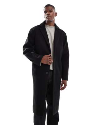 Asos Design Wool Look Relaxed Longline Coat In Black