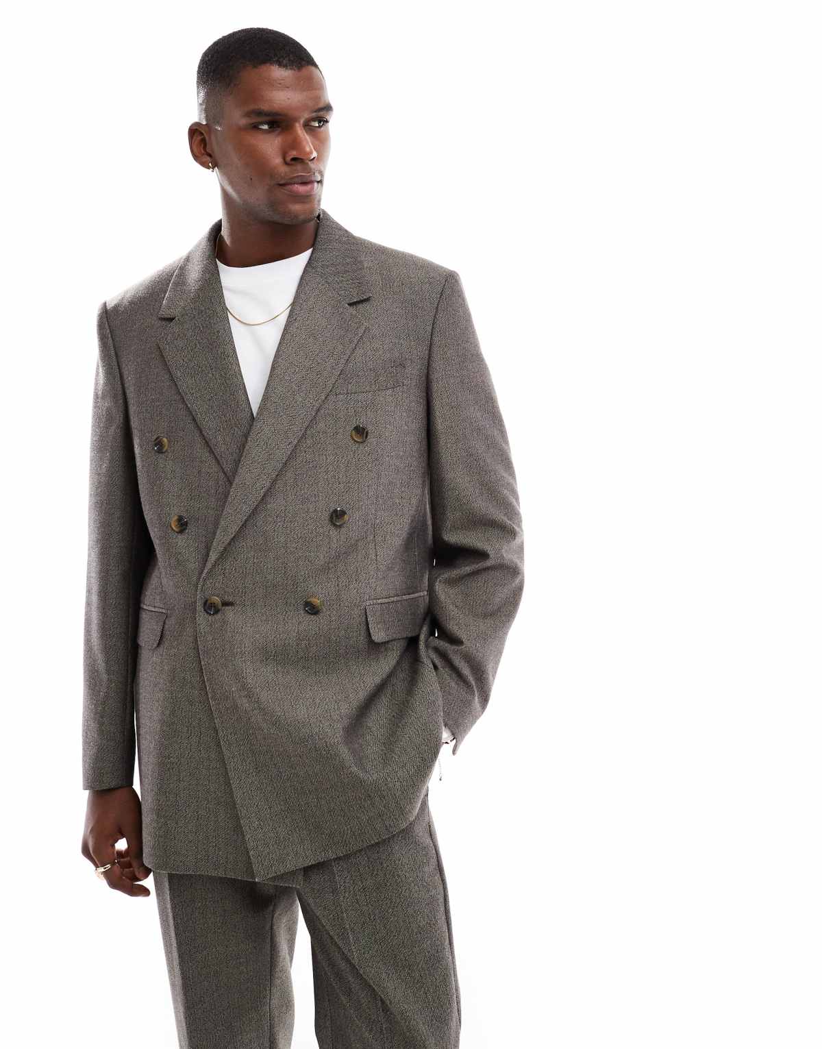 ASOS DESIGN wool look relaxed suit jacket in charcoal herringbone
