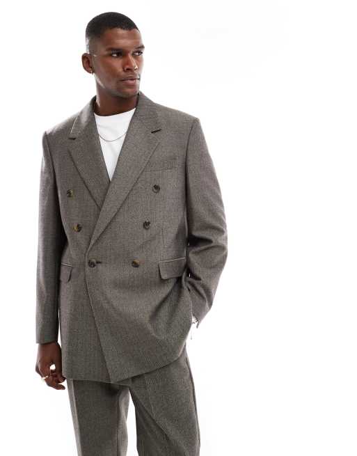 ASOS DESIGN wool look relaxed suit jacket in charcoal herringbone