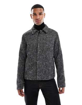 Asos Design Wool Look Shacket In Black