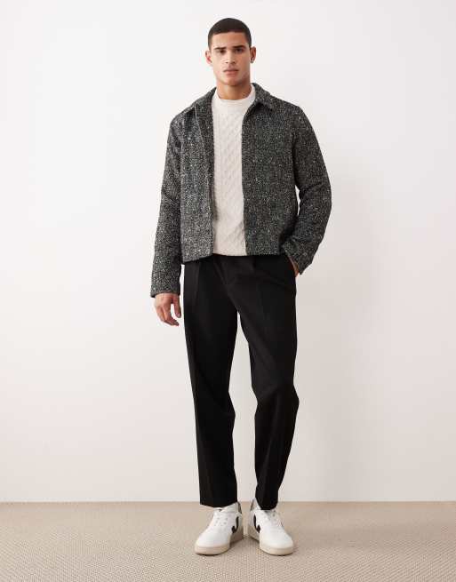 ASOS DESIGN wool look shacket in black herringbone
