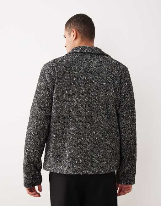 ASOS DESIGN wool look shacket in black herringbone