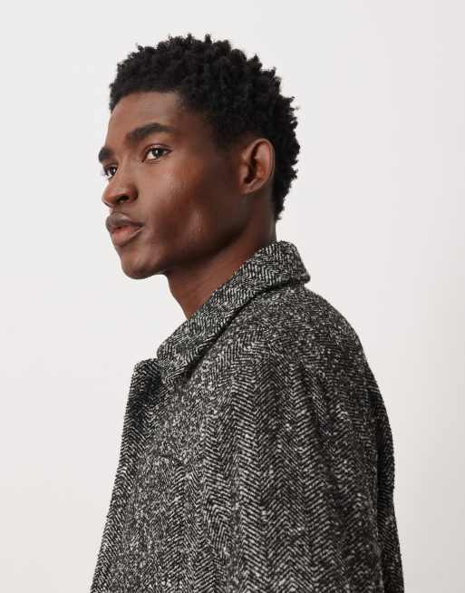 ASOS DESIGN wool look shacket in black herringbone