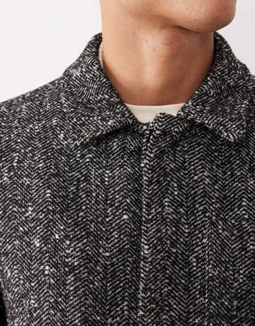 ASOS DESIGN wool look shacket in black herringbone