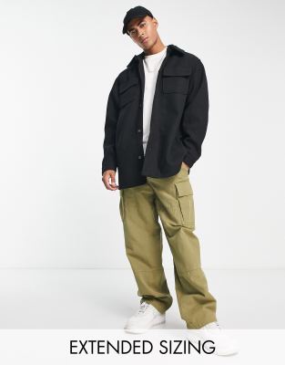 ASOS DESIGN wool look shacket in black - ASOS Price Checker