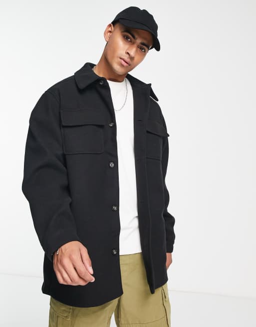 ASOS DESIGN wool look shacket in black