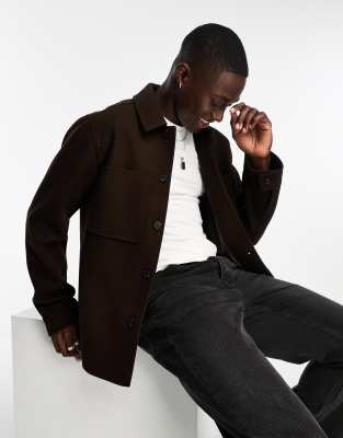 ASOS DESIGN wool look shacket in brown | ASOS