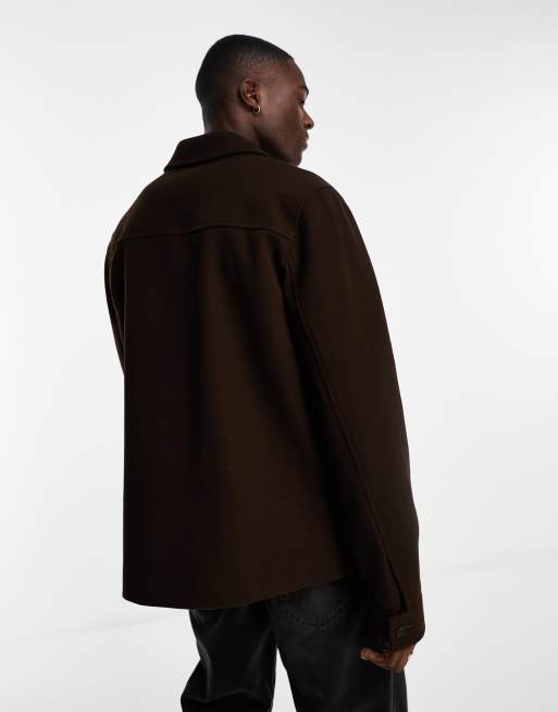 ASOS DESIGN wool look shacket in brown