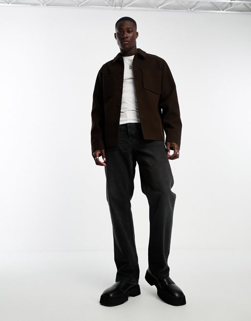 ASOS DESIGN wool look shacket in brown | ASOS