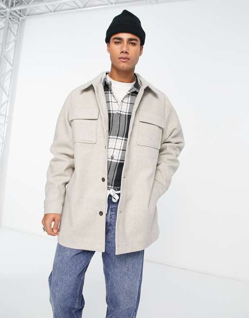 ASOS DESIGN wool look shacket in ecru