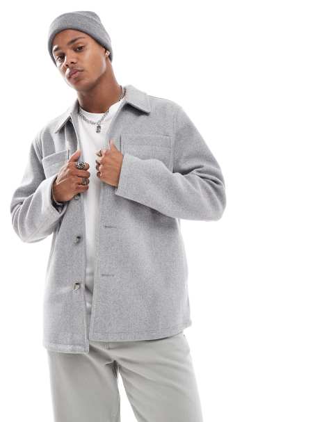 ASOS DESIGN wool look shacket in gray - view 1