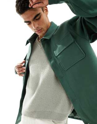 Asos Design Wool Look Shacket In Green