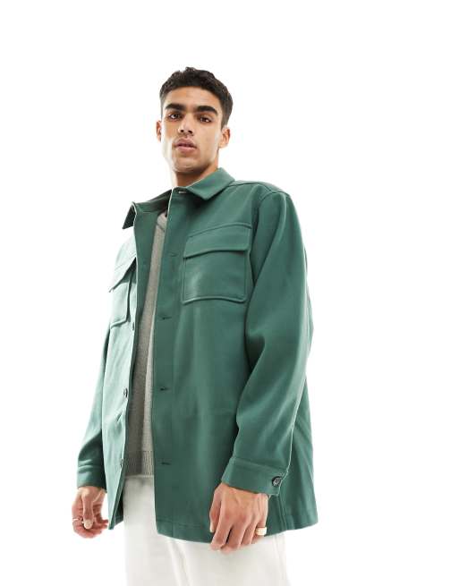 ASOS DESIGN wool look shacket in green