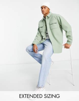 ASOS DESIGN ASOS DESIGN wool look shacket in sage green
